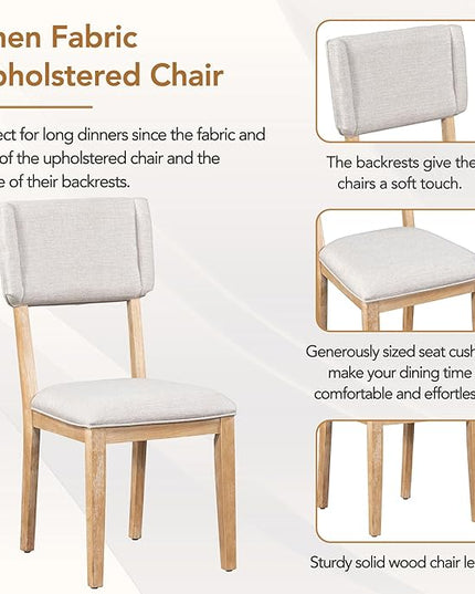 Modern Style 5 Piece 4 Upholstered Chairs, Rubber Wood Set w/59 Rectangular Trestle Table Base, Easy Clean, for Dining Room, Kitchen, Natural 23 - LeafyLoom
