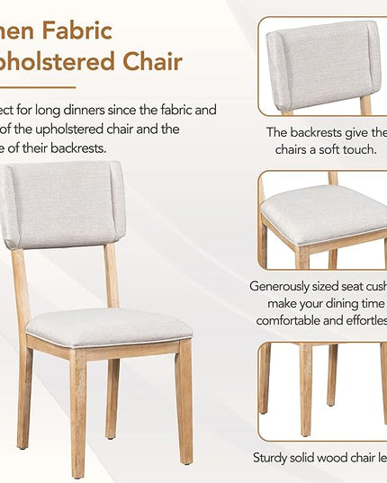 Solid Wood 5-Piece Dining Set with 4 Upholstered Chairs, 59-inch Rectangular Tabletop with Trestle Table Base, for Kitchen Living Room, Natural - LeafyLoom