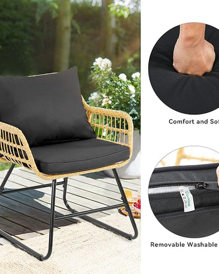 YITAHOME 4-Piece Patio Furniture Wicker Outdoor Bistro Set, All-Weather Rattan Conversation Loveseat Chairs for Backyard, Balcony and Deck with Soft Cushions and Metal Table (Light Brown+black) - LeafyLoom