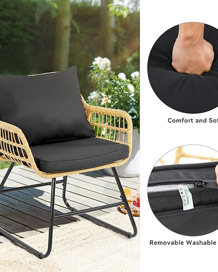YITAHOME Patio Furniture Wicker Outdoor Bistro Set, 4-Piece All Weather Patio Furniture Rattan Conversation Loveseat Sets for Backyard, Balcony and Deck, Light Brown+Black - LeafyLoom