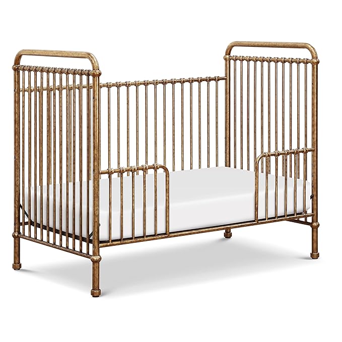 NAMESAKE Abigail 3-in-1 Convertible Metal Crib in Vintage Gold, Greenguard Gold Certified - LeafyLoom