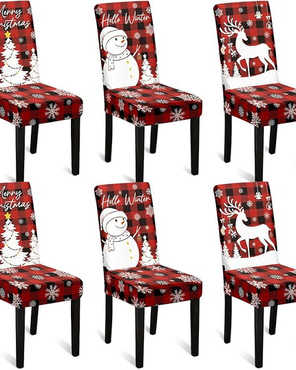 U'Artlines Christmas Chair Covers Set of 6, Removable Washable Merry Christmas Dining Chair Seat Covers Stretch Protector Slipcovers for Dining Room Kitchen Holiday Party Decor, Red Buffalo Plaid UArtlines
