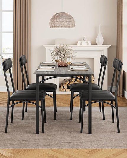 GAOMON Dining Table Set for 4, 5 Piece Kitchen Table and Chairs for 4 with Upholstered Chairs, Rectangular Dining Room Table Set, Kitchen Table Set for Small Space, Apartment, Studio, Rustic Gray - LeafyLoom