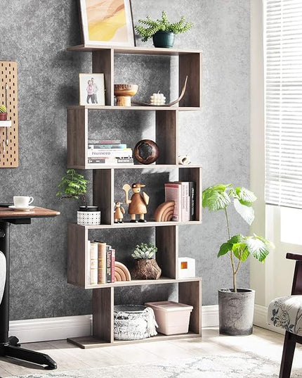 VASAGLE Wooden Bookcase, Display Shelf and Room Divider, Freestanding Decorative Storage Shelving, 5-Tier Bookshelf, Greige ULBC062M01 9.4D x 27.6W x 62.6H in - LeafyLoom
