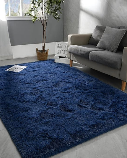 6x9 Large Area Rugs for Living Room, Super Soft Fluffy Modern Bedroom Rug, Navy Blue Indoor Shag Fuzzy Carpets for Girls Kids Nursery Room Home Decor - LeafyLoom