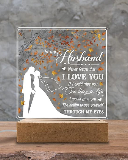 to My Husband I Love You Acrylic Night Light Gifts for Husband on Wedding, Anniversary, Valentine's Day, Christmas from Wife - LeafyLoom