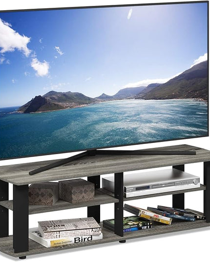 FURINNO Nelly Entertainment Center TV Stand, Short 43.3"(W) x13.4(H) x13.1(D), French Oak Grey/Black - LeafyLoom