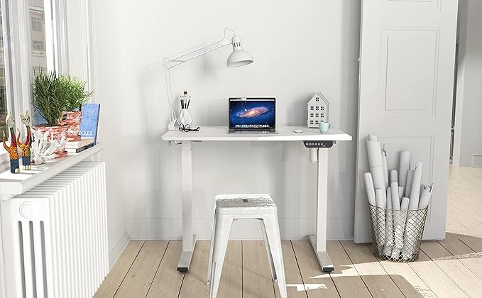 SHW Electric Height Adjustable Desk with Memory Preset, 40 x 24 Inches, White - LeafyLoom