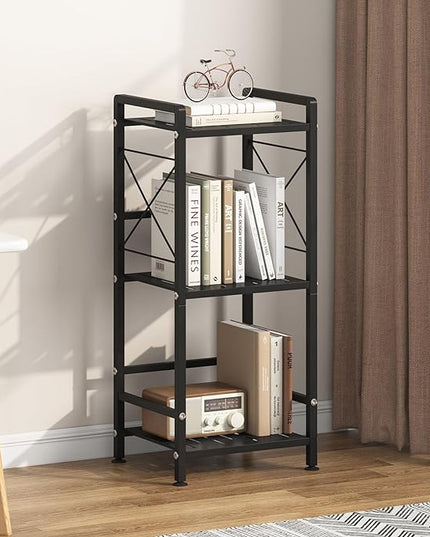 JSB 3 Tier Metal Bookshelf Bathroom Storage Standing Shelf Unit Kitchen Storage Organizer Display Rack Bookcases Shelves for Living Room, Bedroom, Office (Black, 3 Tier) - LeafyLoom
