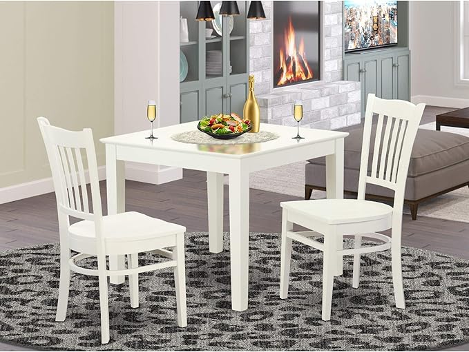 East West Furniture OXGR3-LWH-W Oxford 3 Piece Modern Set Contains a Square Wooden Table and 2 Dining Room Chairs, 36x36 Inch - LeafyLoom