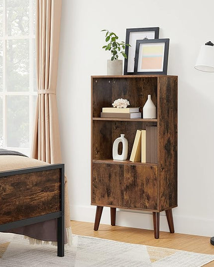 VASAGLE Bookcase, 2-Tier Retro Bookshelf with Doors, Storage Cabinet for Books, Photos, Decorations in Living Room, Office, Study, Mid-Century Style, Rustic Brown ULBC09BX - LeafyLoom