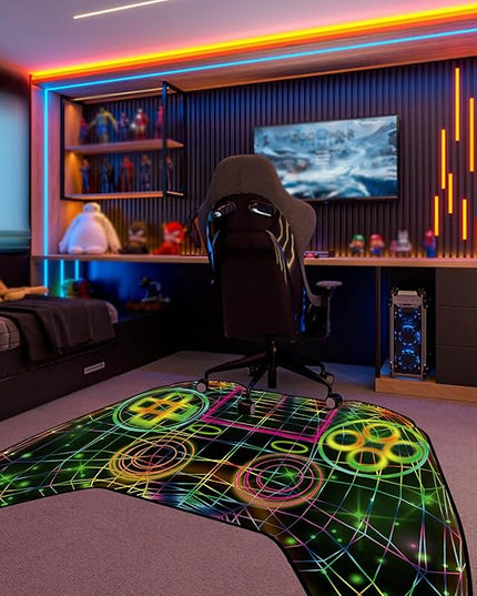 Gaming Rug Teen Boys Carpet Glow in The Blacklight Gamer Rug for Boys Room Playroom Non-Slip Area Rug Kids Boys Girls Game Room Casual Mat (60"x39") - LeafyLoom