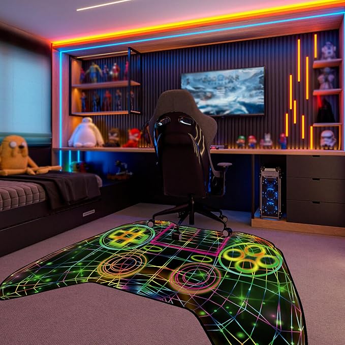 Gaming Rug Teen Boys Carpet Glow in The Blacklight Gamer Rug for Boys Room Playroom Non-Slip Area Rug Kids Boys Girls Game Room Casual Mat (60"x39") - LeafyLoom
