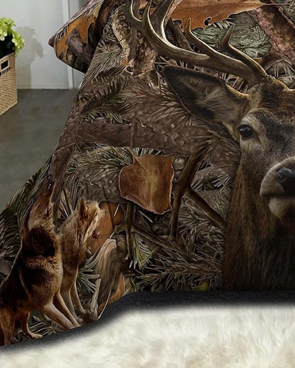 NINENINE Deer Bedding Sets Full Size for Boys Adult Teens Western Woodland Camo Comforter Moose Wildlife Forest Bedding,Bear Animals Hunting Bed Sets with 1 Comforter 2 Pillowcases - LeafyLoom