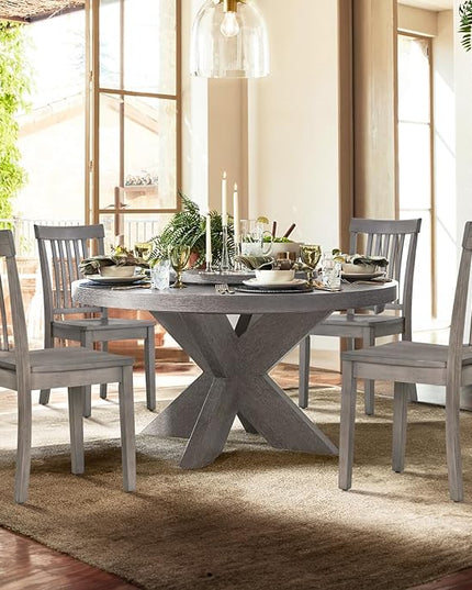 COLAMY Wooden Dining Chairs Set of 4, Spindle High Back Windsor Kitchen Side Chair, Farmhouse Dining Chairs for Kitchen and Dining Room, Light Grey - LeafyLoom