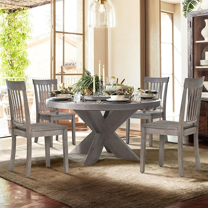 COLAMY Wooden Dining Chairs Set of 4, Spindle High Back Windsor Kitchen Side Chair, Farmhouse Dining Chairs for Kitchen and Dining Room, Light Grey - LeafyLoom