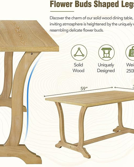 Dining Table Set for 6, Farmhouse 6-Piece Trestle Dining Room Table Set with Upholstered Dining Chairs and Bench, Kitchen Table Set for Dining Room, Brown+Beige - LeafyLoom