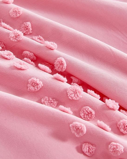 ENJOHOS Girls Twin Bedding Set Pink Twin XL Comforter, 3 PCS Boho Comforter with Tufted Dots, Shabby Chic Bedding Comforter for All Season, Lightweight Fluffy Microfiber Comforter with 2 Pillowcases - LeafyLoom