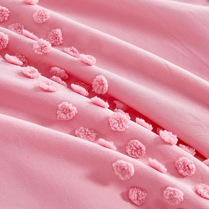 ENJOHOS Girls Queen Comforter Bedding Set Pink, 3 PCS Boho Comforter with Tufted Dots, Shabby Chic Bedding Comforter for All Season, Lightweight Fluffy Microfiber Comforter with 2 Pillowcases - LeafyLoom