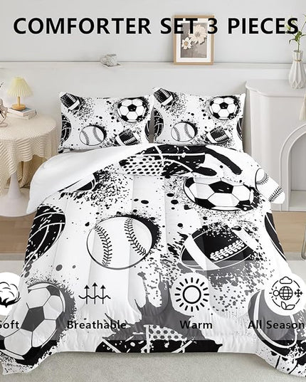 Axolotl Ball Sports Comforter Set Queen,Football Soccer Bedding Set,Football Baseball Game Comforter Set,Baseball Comforter Set,Hip Hop Graffiti Artwork Bedding For Boys Kids Men,1 Quilt 2 Pillowcases - LeafyLoom