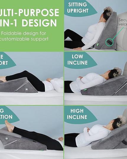Cushy Form Wedge Pillows for Sleeping - Multipurpose Memory Foam Bed Support Rest & Knee Pillow for Back, Neck & Post-Surgery, Versatile Snoring Relief Back Pillow for Bed - Gray﻿ - LeafyLoom