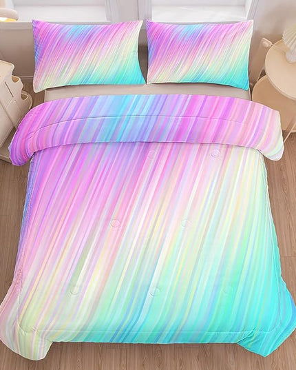 Bodhi pink queen comforter set,comforter set for girls,tie dye bedding set for kids,kids girls bedding sets,queen comforter sets for girls,3PCS rainbow bedding set with pillowcase - LeafyLoom
