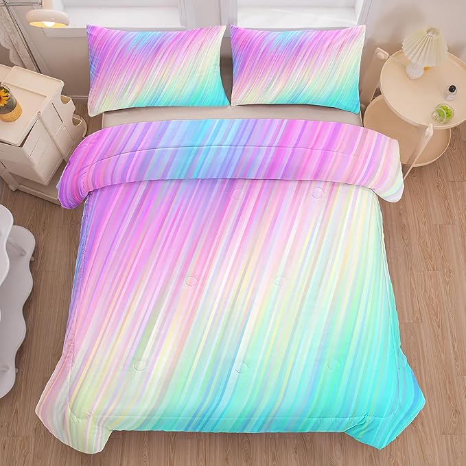 Bodhi pink twin comforter set,comforter set for girls,tie dye bedding set for kids,kids girls bedding sets,twin comforter sets for girls,2PCS rainbow bedding set with pillowcase - LeafyLoom