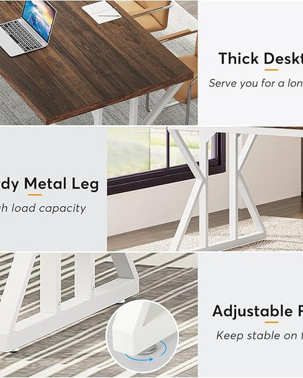 Tribesigns 78.7-Inch Executive Desk, Large Computer Office Desk Workstation, Modern Simple Style Laptop Desk Study Writing Table Business Furniture for Home Office (Rustic Brown/White, 78.7 Inch) - LeafyLoom