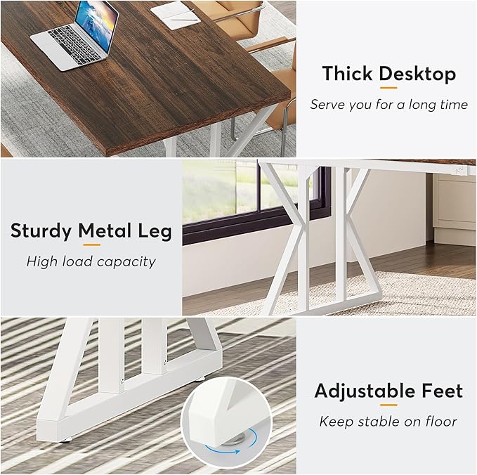 Tribesigns 78.7-Inch Executive Desk, Large Computer Office Desk Workstation, Modern Simple Style Laptop Desk Study Writing Table Business Furniture for Home Office (Rustic Brown/White, 78.7 Inch) - LeafyLoom