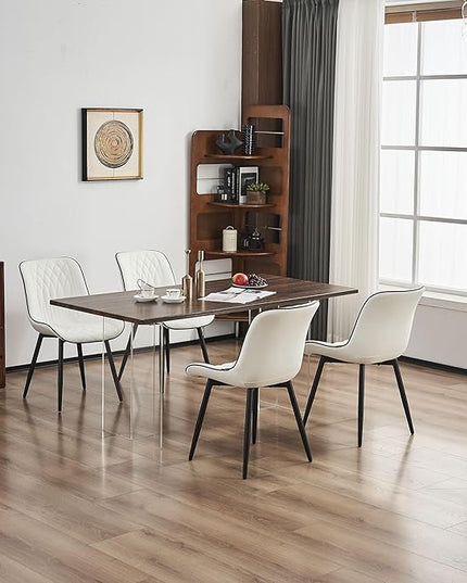 YOUNIKE White Dining Chairs set of 2 with High Backs Mid Century Modern Kitchen & Dining Room Chairs PU Faux Leather Upholstered sillas de comedor Comfortable Large Padded Accent Chair with Metal Legs - LeafyLoom