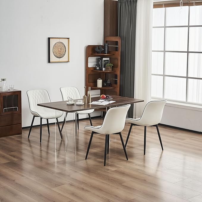 YOUNIKE White Dining Chairs set of 2 with High Backs Mid Century Modern Kitchen & Dining Room Chairs PU Faux Leather Upholstered sillas de comedor Comfortable Large Padded Accent Chair with Metal Legs - LeafyLoom