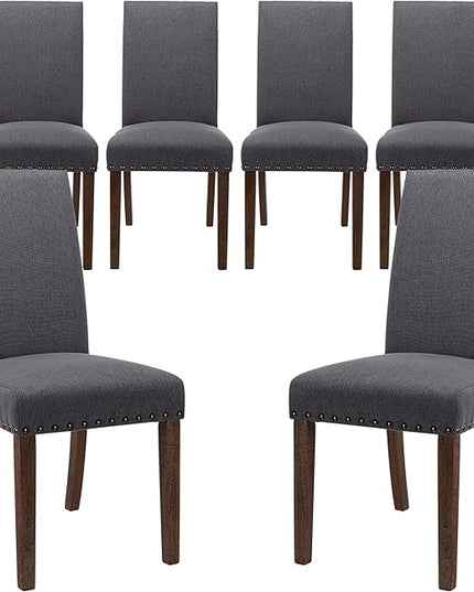 COLAMY Modern Wood Dining Chairs Set of 6, Parsons Dining Chairs, 19 Inch Padded Dining Chairs with Nailed Trim for Kitchen Dining Living Room, Grey - LeafyLoom