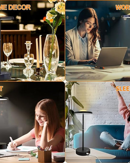 LED Table Lamp Dimmable Desk Lamp Reading Lamp with USB A & Type C Charging Port 2 Prong Outlet Power Touch Control Night Light Retractable for Bedroom, Living Room, Dorm, Study, Home Office - LeafyLoom