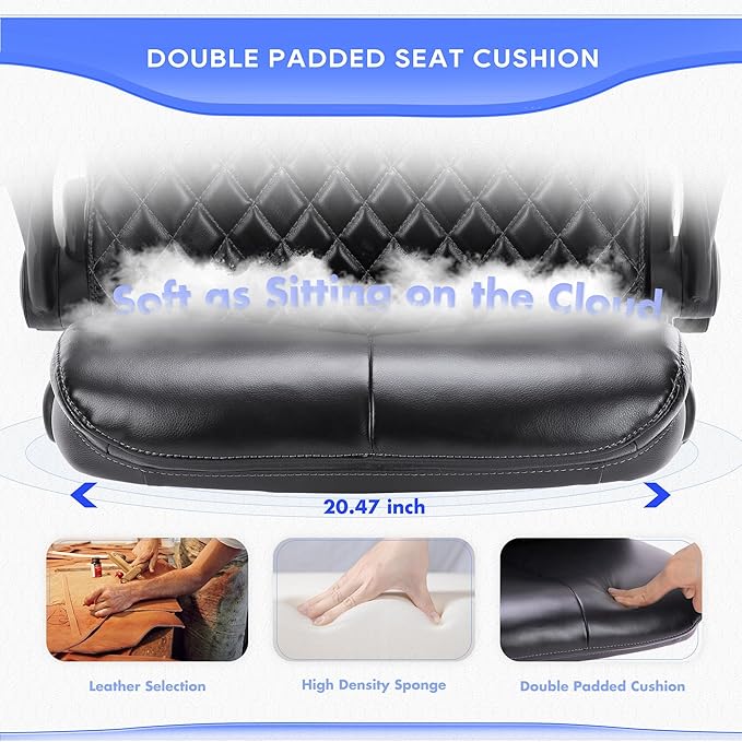 COLAMY Home Office Chair 275LBS Executive Leather Office Chair with Padded Flip-up Arms, Adjustable Height and Tilt Lock, Black - LeafyLoom