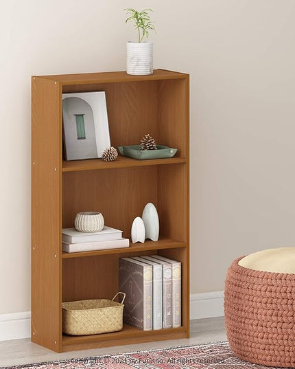 FURINNO Basic 3-Tier Bookcase/Bookshelf/Storage Shelves, Natural Oak - LeafyLoom