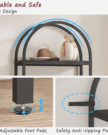 Yusong Bookshelf 4 Tier Arched Bookcase, 71.3" Tall Industrial Open Book Shelves for Living Room, Modern Freestanding Display Shelving Unit Storage Rack with Metal Frame, Office, Bedroom, Black - LeafyLoom