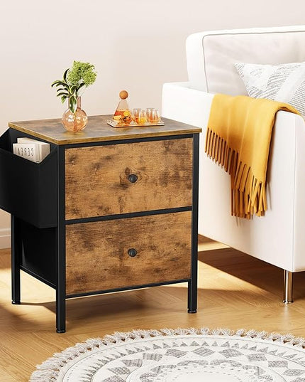 BOLUO Nightstands Set of 2 with Drawers, Small Night Stand with Pocket 2 Drawer Dresser for Bedroom Set End Table Brown - LeafyLoom