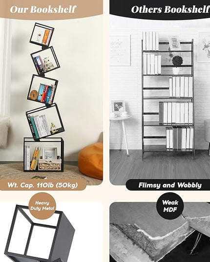 Bookshelf, Book Shelf, 5 Tier Bookshelf, Black Bookshelf, 67'' Tall, Modern Bookshelf for Books/CDs/Home Decor, Bookcase for living room, dining room, bedroom, nursery room - LeafyLoom