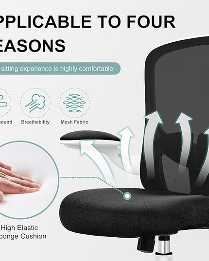 Ergonomic Office Chair, Lumbar Support Desk Chair with Flip-up Armrest and Breathable Mesh, Height Adjustable Swivel Office Chair White - LeafyLoom