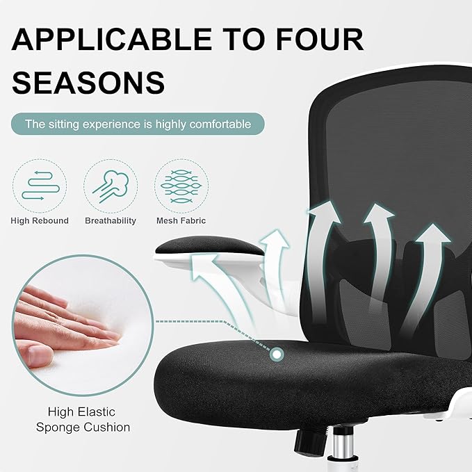 Ergonomic Office Chair, Lumbar Support Desk Chair with Flip-up Armrest and Breathable Mesh, Height Adjustable Swivel Office Chair White - LeafyLoom