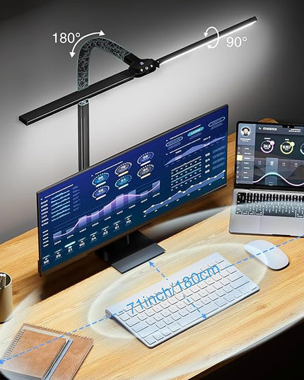 Yarrashop Desk Light for Office Home Computer Video Conference Light Zoom Meeting, 24W Ultra Bright Auto Dimming Architect Eye-Caring Desk Lamp with Clamp for Remote Work,Task, Study, Drafting - LeafyLoom