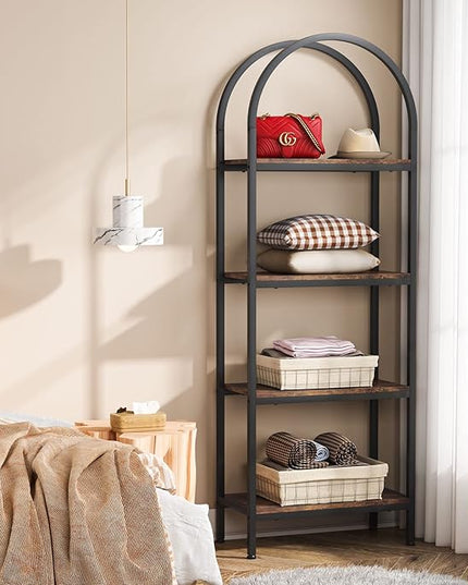 Tribesigns 4-Tier Open Bookshelf, 70.8" Industrial Arched Bookcase Storage Shelves with Metal Frame, Freestanding Display Rack Tall Shelving Unit for Office, Bedroom (Rustic Brown, 1PC) - LeafyLoom