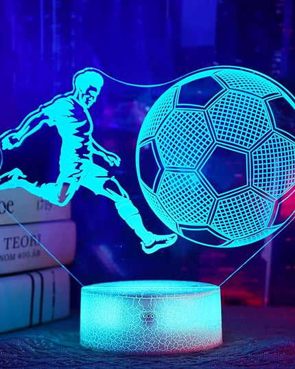 Soccer Night Light, Soccer Lamp, 3D Illusion Lamp, Soccer Gifts for Boys with 16 Colors Remote Control, Soccer Decor for Kids Room, Girls Birthday Gifts - LeafyLoom
