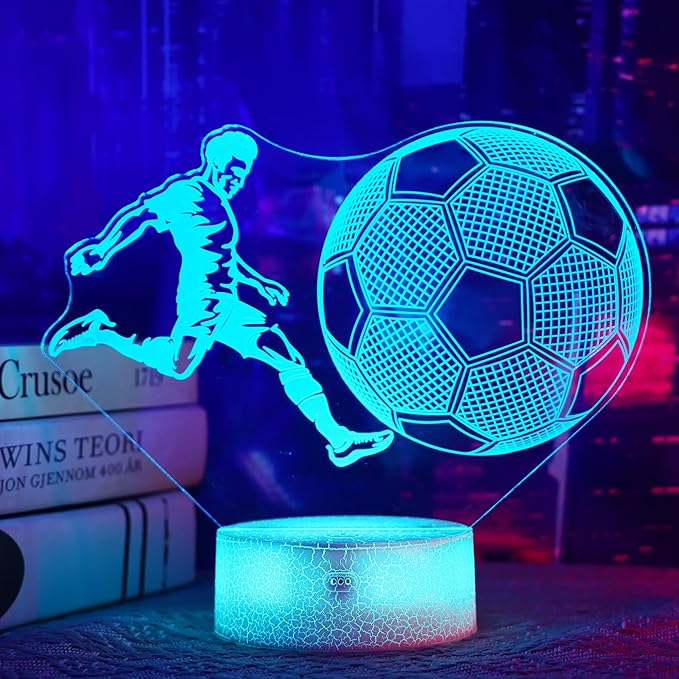 Soccer Night Light, Soccer Lamp, 3D Illusion Lamp, Soccer Gifts for Boys with 16 Colors Remote Control, Soccer Decor for Kids Room, Girls Birthday Gifts - LeafyLoom