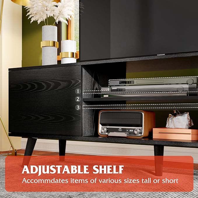 WLIVE TV Stand for 55 60 inch TV, Entertainment Center with Storage Cabinets, Rustic TV Console for Living Room Decor, Black - LeafyLoom
