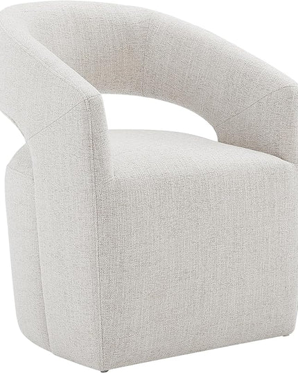 Dining Chairs with Casters Upholstered Modern Armchair with Rollers for Diningroom Bedroom Livingroom Reading Room, 32.25''H, Ivory - LeafyLoom
