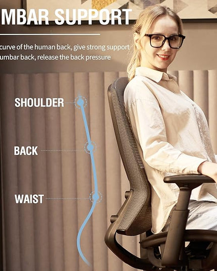 Mesh Office Chair,Ergonomic Computer Desk Chair,Sturdy Task Chair- Adjustable Lumbar Support & Armrests,Tilt Function,Comfort Wide Seat,Swivel Home Office Chair (Grey) - LeafyLoom