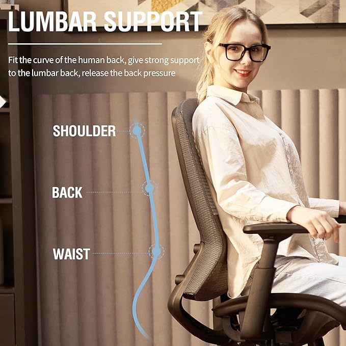 Mesh Office Chair,Ergonomic Computer Desk Chair,Sturdy Task Chair- Adjustable Lumbar Support & Armrests,Tilt Function,Comfort Wide Seat,Swivel Home Office Chair (Grey) - LeafyLoom