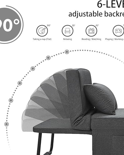 Sofa Bed, 4 in 1 Multi-Function Folding Ottoman Breathable Linen Couch Bed with Adjustable Backrest Modern Convertible Chair for Living Room Apartment Office,Squared-Linen Dark Grey - LeafyLoom