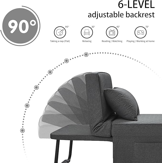 Sofa Bed, 4 in 1 Multi-Function Folding Ottoman Breathable Linen Couch Bed with Adjustable Backrest Modern Convertible Chair for Living Room Apartment Office,Squared-Linen Dark Grey - LeafyLoom